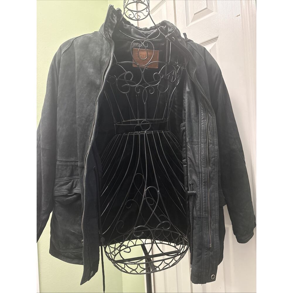 Villa Classico Vintage Heavy Black Suede Coat W/hood. Men’s. L